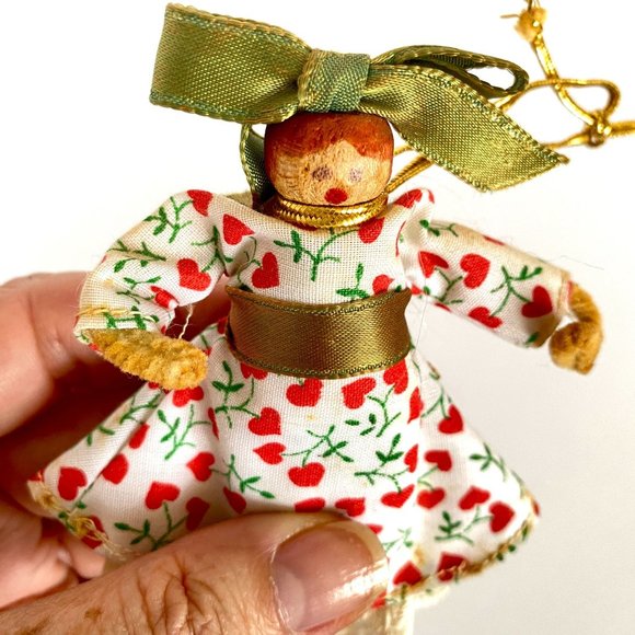 Handmade Cinnamon Angel Clothespin Girl Fabric Lace Christmas Ornaments Set of 2 - Picture 8 of 10